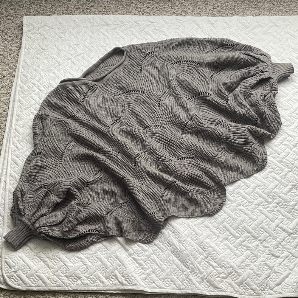 Gray Open-Knit cape Sweater